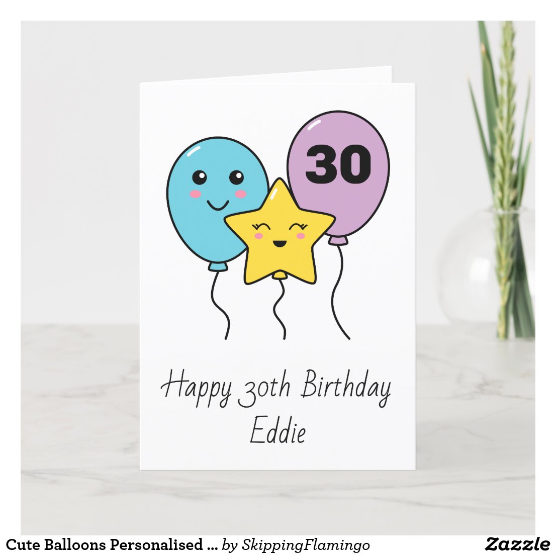 Cute Balloons Personalised 30th Birthday Card