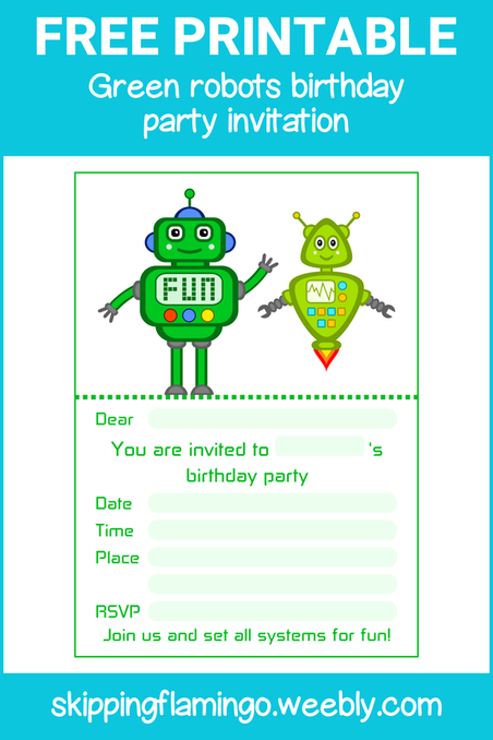Free Printable | Green Robots Birthday Party Invitation